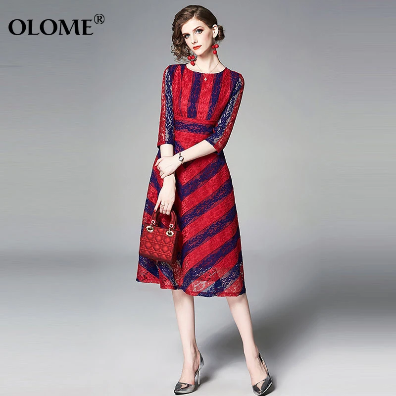 Fashion Dress Women Seven-quarter Sleeve Hollow Dresses 2019 Summer New British Wind Lace French Niche Striped Dress Women
Fashion Dress Women Seven-quarter Sleeve Hollow Dresses 2019 Summer New British Wind Lace French Niche Striped Dress Women