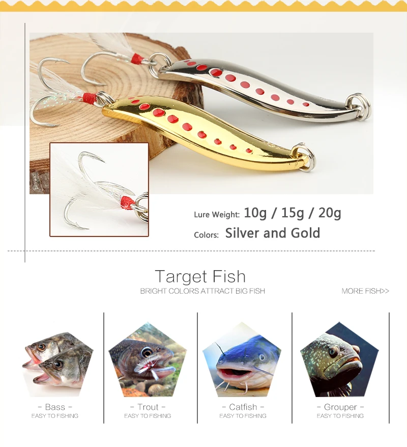 DONQL Metal Spoon Fishing Lure Hard Baits 10 15 20g Spinner Sequins Noise Paillette with Feather Treble Hook Fishing Tackle (3)