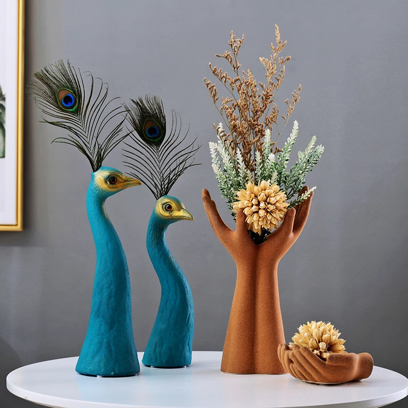 Креативная синяя керамическая ваза в виде павлина декоративные поделки