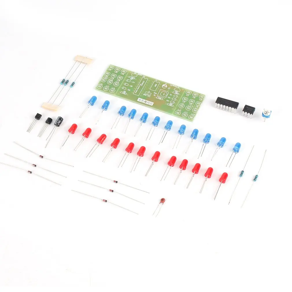 NE555 + CD4017 Red Blue Double Color Flashing Lights Board Kit Strobe Practice Learning DIY Kits Electronic Suite Module
NE555 + CD4017 Red Blue Double Color Flashing Lights Board Kit Strobe Practice Learning DIY Kits Electronic Suite Module
