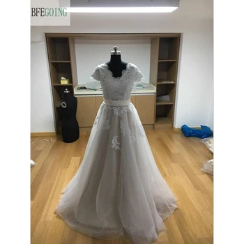 Ivory Lace Champagne Satin V-Neck A-line Wedding dresses Cap sleeve V-Back Bridal Gown Custom made
Ivory Lace Champagne Satin V-Neck A-line Wedding dresses Cap sleeve V-Back Bridal Gown Custom made
