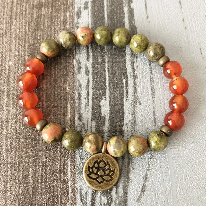 Om Mala Charm Bracelet Women Lotus Jewelry Beaded Unakite Stones Balance Carnelian Men Karma Bracelet
Om Mala Charm Bracelet Women Lotus Jewelry Beaded Unakite Stones Balance Carnelian Men Karma Bracelet