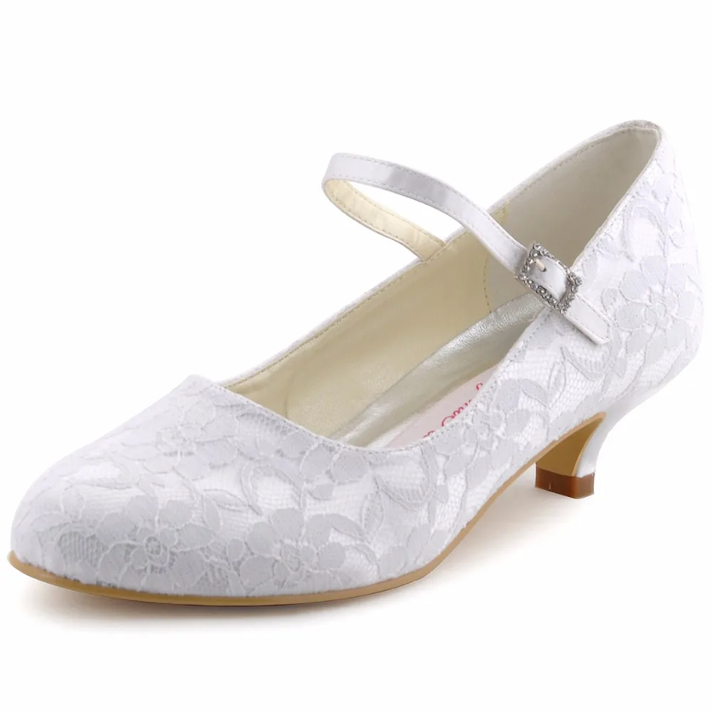 

Shoes Woman White Ivory Mary-jane Bridal Evening Party Pumps Closed Toe Low Heels Satin DS-100120 Purple Blue Lace Wedding Shoes