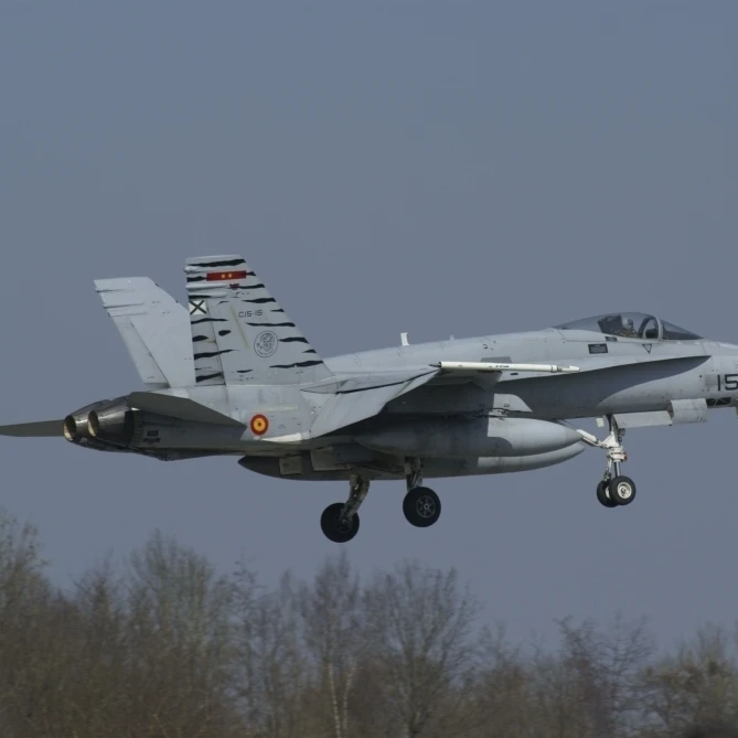An EF-18 Hornet of the Spanish Air Force over Florennes Belgium Poster Print (34 x 22)