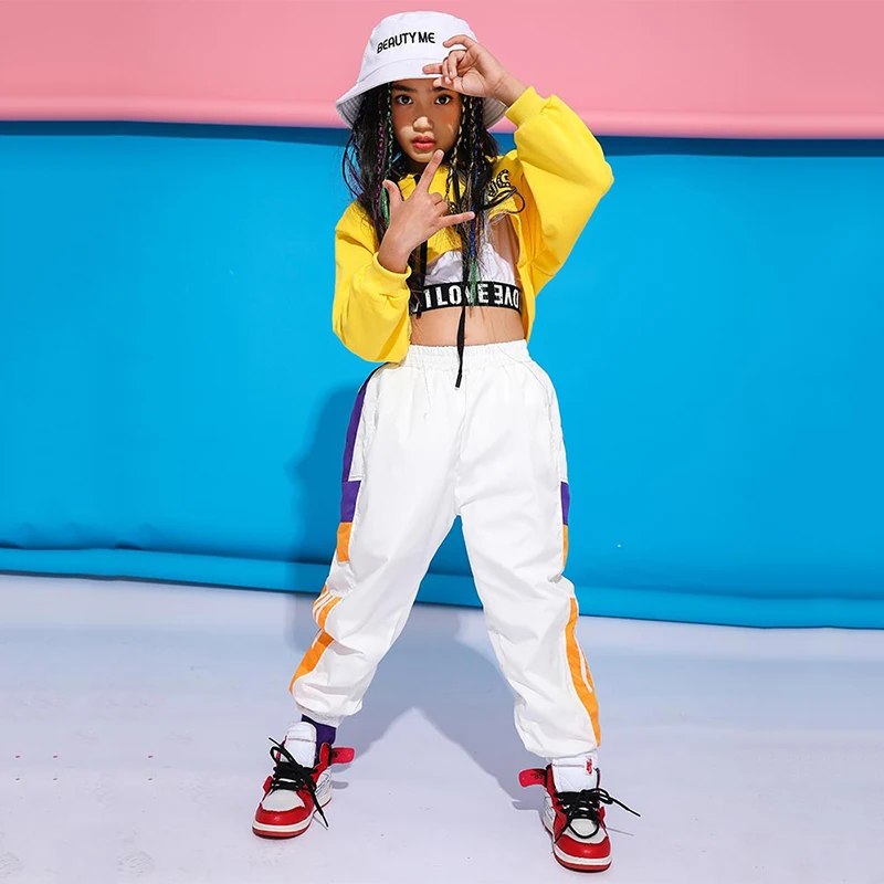 Hip Hop Costumes For Girls Yellow Hooded Top White Pants Kids Street Dance Clothes Jazz Dancing Outfit Child Dancewear DNV11118
Hip Hop Costumes For Girls Yellow Hooded Top White Pants Kids Street Dance Clothes Jazz Dancing Outfit Child Dancewear DNV11118