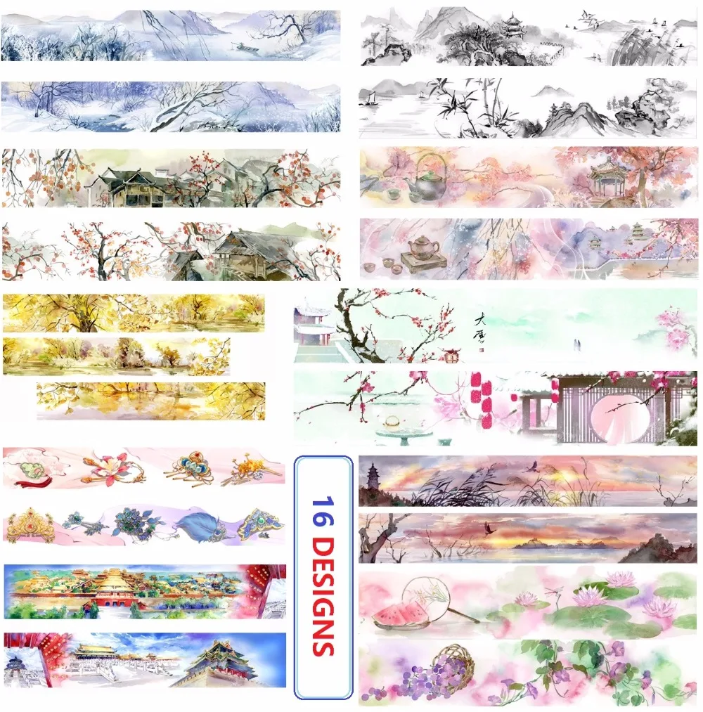 16Designs 20/30MM*10M Flowers/Imperial Palace/Chinese Ink Pai Japanese Washi Decorative Adhesive DIY Masking Paper Tape Sticker
16Designs 20/30MM*10M Flowers/Imperial Palace/Chinese Ink Pai Japanese Washi Decorative Adhesive DIY Masking Paper Tape Sticker