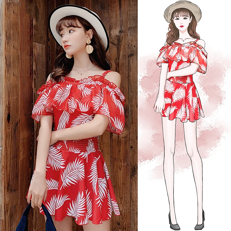 One Piece Swimsuit For Women Off Shoulder Skirted Bathing Suit Ladies Leaf Print Swimdress Beachwear 2019 New Lovely Swimwear
One Piece Swimsuit For Women Off Shoulder Skirted Bathing Suit Ladies Leaf Print Swimdress Beachwear 2019 New Lovely Swimwear