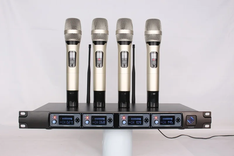 Фото UHF 4 channels wireless microphone system Beautiful No noise anti-interference without distortion for stage KTV personal show |