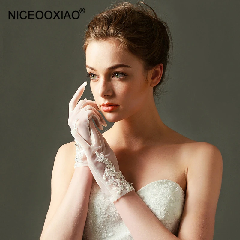 Фото NICEOOXIAO женские свадебные перчатки длинные однотонные Атласные Перчатки