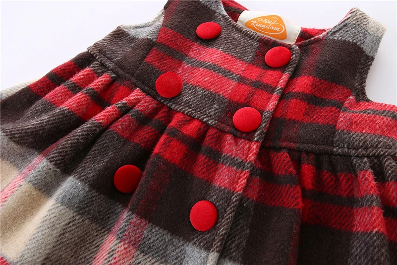 Mudkingdom Baby Girls Winter Plaid Dress Kids Baby Girl Clothes Girls Autumn Buttoned Tartan Dresses with Bow knot Fall 201708