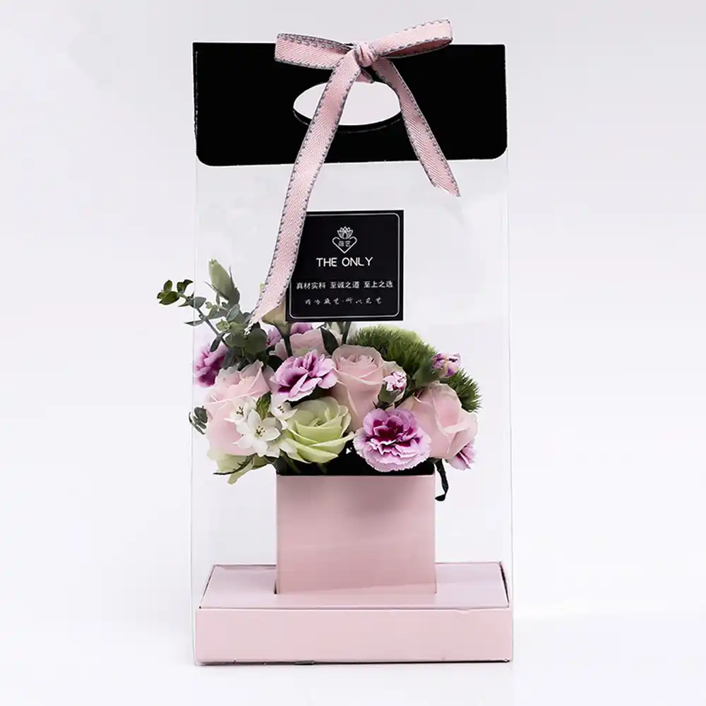 clear flower packaging bag handled florist bouquet gift paper
