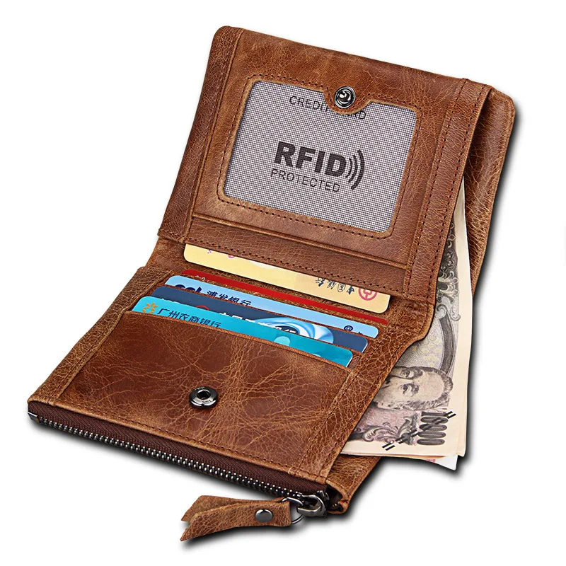 Men Vintage FRID Protection Genuine Leather Short Wallet High Quality Male Hasp Leisure Retro Crazy Horse Leather Wallet
Men Vintage FRID Protection Genuine Leather Short Wallet High Quality Male Hasp Leisure Retro Crazy Horse Leather Wallet