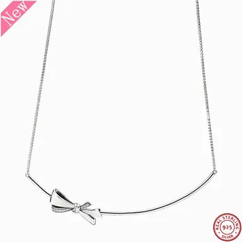 Authentic 925 Sterling Silver Clear CZ Brilliant Bow Pendant Necklaces for Women Jewelry with Delicate Chain Curved Bar FLN065
Authentic 925 Sterling Silver Clear CZ Brilliant Bow Pendant Necklaces for Women Jewelry with Delicate Chain Curved Bar FLN065
