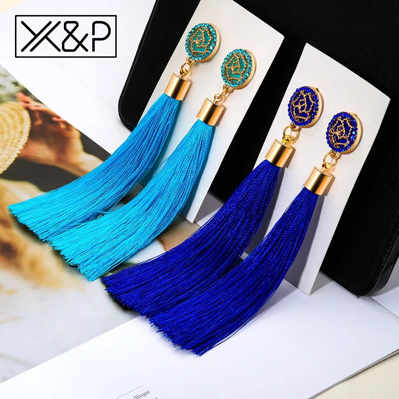 X&P Fashion Long Cotton Tassel Crystal Drop Earrings for Women Girl Bohemian Ethnic Black White Blue Red Pink Earring jewelry
X&P Fashion Long Cotton Tassel Crystal Drop Earrings for Women Girl Bohemian Ethnic Black White Blue Red Pink Earring jewelry
