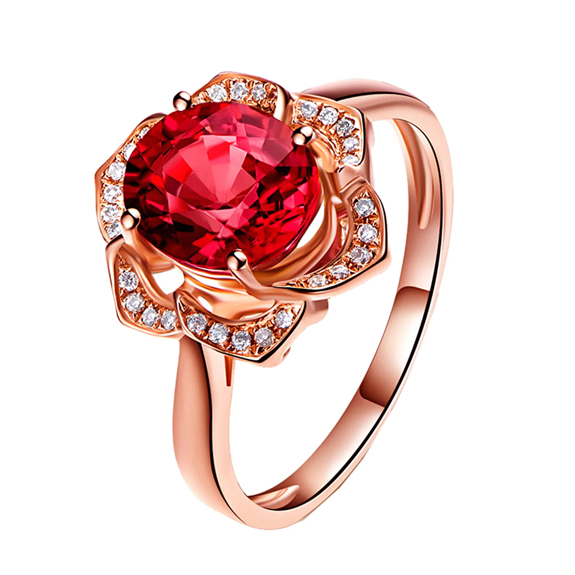 Wish Hot Multicolored Natural Red Tourmaline Approximate Weight of Diamond Cluster Rings Plated Rose 18K Golden Flower-Shaped Ri
Wish Hot Multicolored Natural Red Tourmaline Approximate Weight of Diamond Cluster Rings Plated Rose 18K Golden Flower-Shaped Ri
