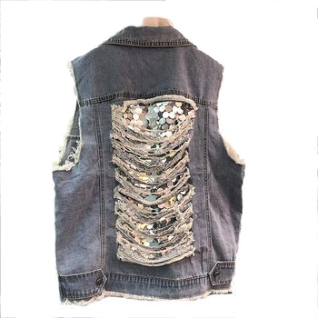 Spring Frayed sequins Jeans Vest Solid Women's Holes Denim Vest SleeveLess Jeans Vests for Women Summer women's vest
Spring Frayed sequins Jeans Vest Solid Women's Holes Denim Vest SleeveLess Jeans Vests for Women Summer women's vest