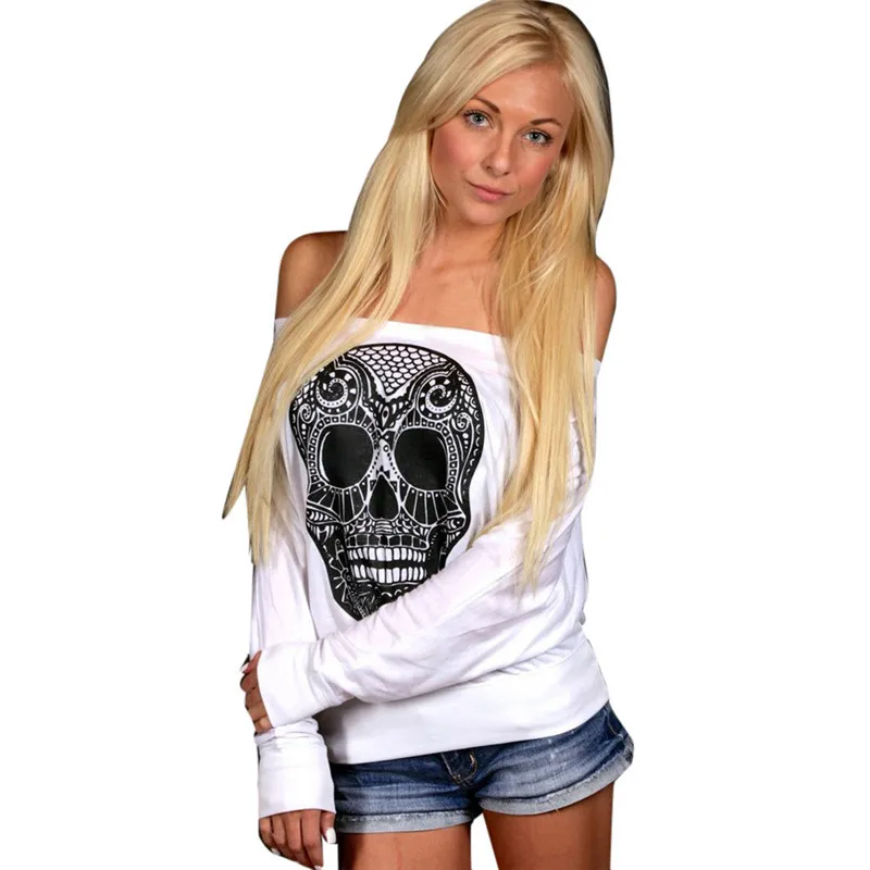 Fashion Spring Summer T-shirt Skull Printed Top Women Summer 2018 Off Shoulder Long-sleeved T-shirts Tops Woman Clothes
Fashion Spring Summer T-shirt Skull Printed Top Women Summer 2018 Off Shoulder Long-sleeved T-shirts Tops Woman Clothes
