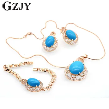 GZJY Fashion Wedding Party Bridal Jewelry Gold Color Blue Stone Zircon Pendant Necklace Earring Ring Set For Women
GZJY Fashion Wedding Party Bridal Jewelry Gold Color Blue Stone Zircon Pendant Necklace Earring Ring Set For Women