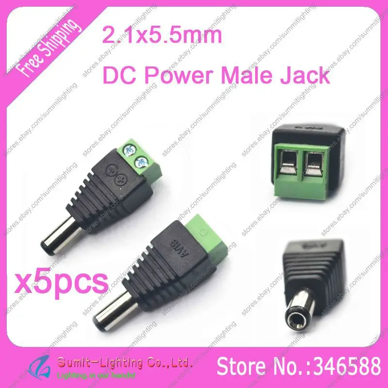 5PCS 5.5x2.1mm DC Power Male Jack Plug Cable Easy Connector Strip-to-DC Power Adapter for single color LED strip light /CCTV
5PCS 5.5x2.1mm DC Power Male Jack Plug Cable Easy Connector Strip-to-DC Power Adapter for single color LED strip light /CCTV