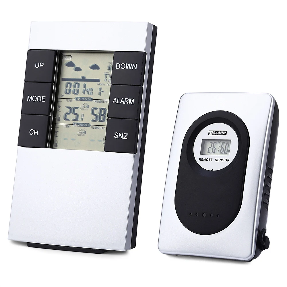 433MHz Digital Wireless Weather Station Alarm Clock Indoor Outdoor Thermometer Hygrometer with Remote Sensor Home Garden Tool
433MHz Digital Wireless Weather Station Alarm Clock Indoor Outdoor Thermometer Hygrometer with Remote Sensor Home Garden Tool