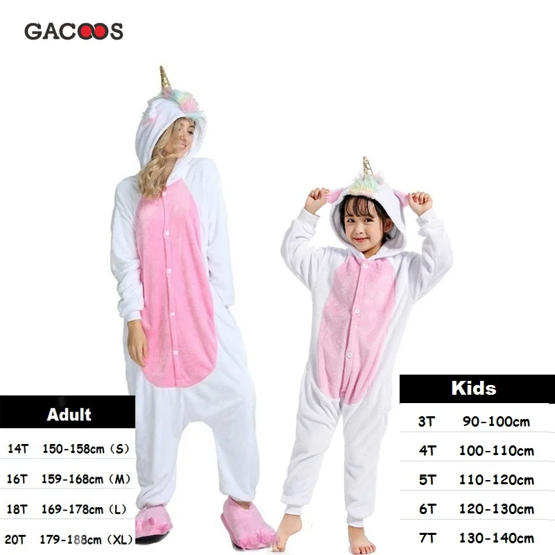 Детские пижамы с единорогом зимние взрослые комбинезоны женская одежда для сна