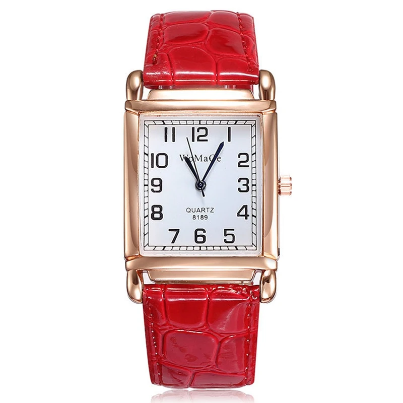 Часы наручные женские с квадратным циферблатом модные повседневные красным