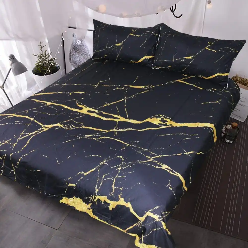 Marble Duvet Cover Modern Faux Gold Glitter Black Marble Stone