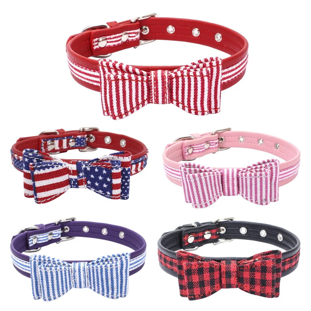 Flag plaid Dog Collar Pet Cat Neck Strap Nylon Leather Bowknot Stripe Perro Chain for Small Middle large Chihuahua Spitz Pug
Flag plaid Dog Collar Pet Cat Neck Strap Nylon Leather Bowknot Stripe Perro Chain for Small Middle large Chihuahua Spitz Pug