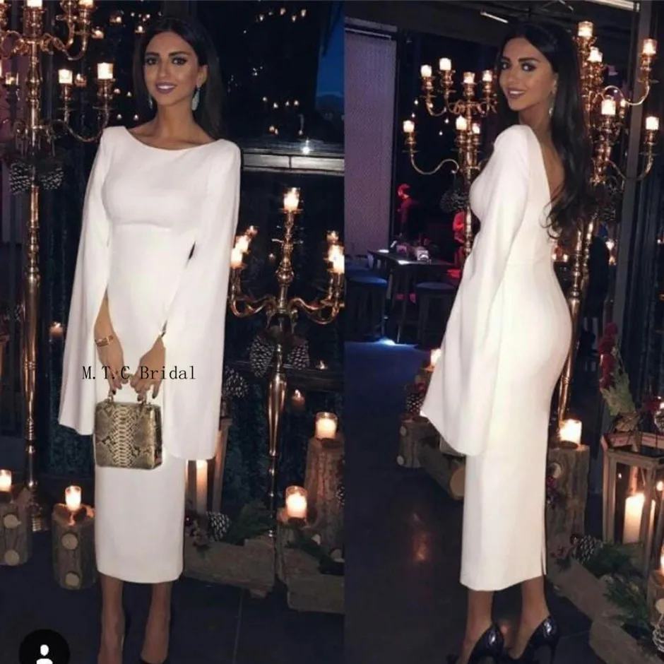 Elegant White Long Sleeve Arabic Evening Dress Straight Style Tea Length High Quality Satin Prom Gowns Cheap 2019 Robe De Soiree
Elegant White Long Sleeve Arabic Evening Dress Straight Style Tea Length High Quality Satin Prom Gowns Cheap 2019 Robe De Soiree