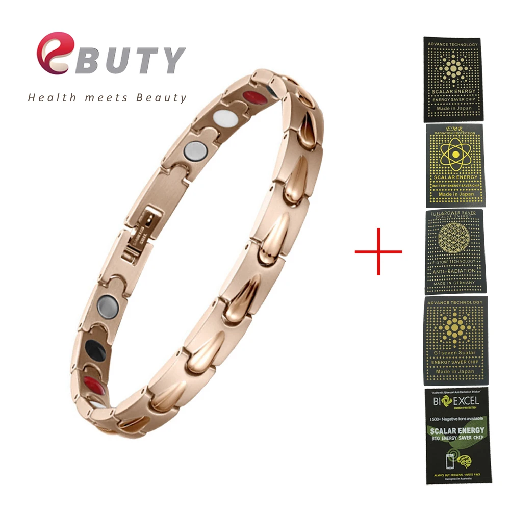 EBUTY Women Fashion Bracelet Energy FIR Curling Health Bracelets Stainless Steel Rose Gold Anti Radiation Sticker Gift
EBUTY Women Fashion Bracelet Energy FIR Curling Health Bracelets Stainless Steel Rose Gold Anti Radiation Sticker Gift