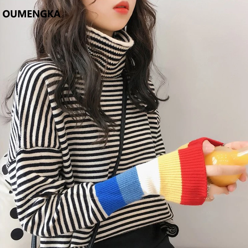 Female Korean Harajuku Clothing For Women Loose Wild Striped Casual Sweater Rainbow Sleeve Turtleneck Kawaii Pullover Jumper
Female Korean Harajuku Clothing For Women Loose Wild Striped Casual Sweater Rainbow Sleeve Turtleneck Kawaii Pullover Jumper