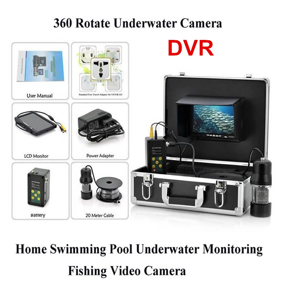 

20m Cable Underwater fishing Camera monitoring system 7" TFT monitor Rotate At 360 Degree with DVR