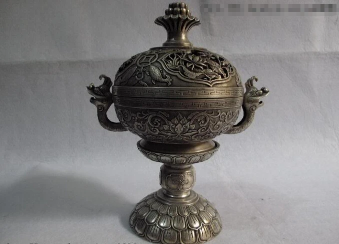 Collectible bronze lion statue S0683 Chinese pure bronze silver-gilt foo dog fish lotus flower censer incense burner
Collectible bronze lion statue S0683 Chinese pure bronze silver-gilt foo dog fish lotus flower censer incense burner