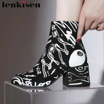 British school beauty cartton graffitti mixed colors genuine leather chunky thick high heels zip big size simple ankle boots L55
British school beauty cartton graffitti mixed colors genuine leather chunky thick high heels zip big size simple ankle boots L55