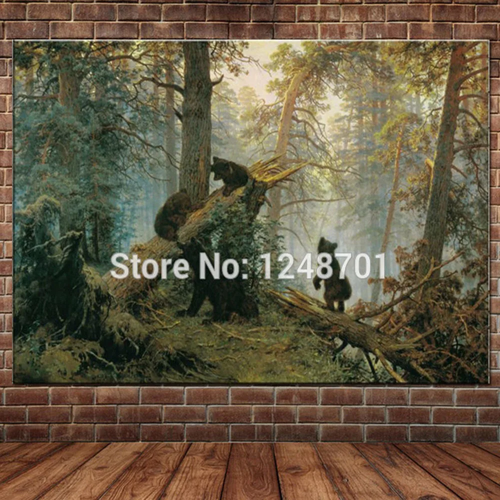 

New Arrivals Morning In A Pine Forest Bear by Ivan Ivanovich Shishkin Oil Painting Spray painting On Cotton Wall Art Home Decor
