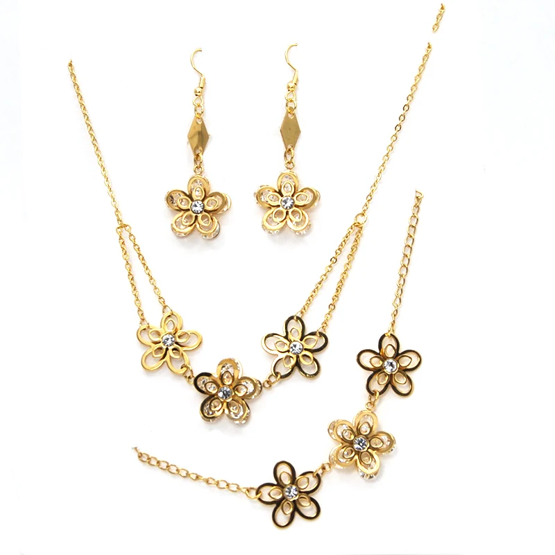 stainlesss steel jewelry gold color Plum blossom Crystal necklace bracelet earring jewelry set 07151
stainlesss steel jewelry gold color Plum blossom Crystal necklace bracelet earring jewelry set 07151
