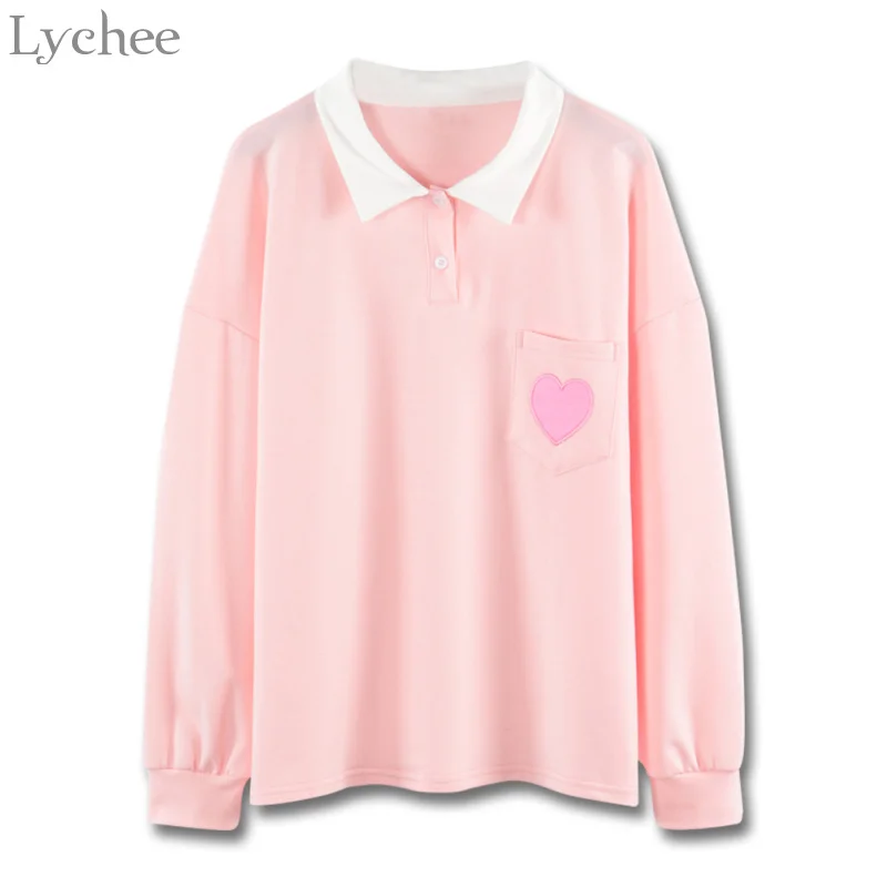 Lychee Sweet Women T Shirt Heart Embroidery Patchwork Turn Down Collar Long Sleeve T Shirt Spring Autumn Tee Top
Lychee Sweet Women T Shirt Heart Embroidery Patchwork Turn Down Collar Long Sleeve T Shirt Spring Autumn Tee Top