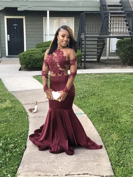 Sheer Long Sleeve Mermaid Burgundy Prom Dresses Long 2019 Open Back Lace Appliques Sexy African Black Girls Formal Party Gowns
Sheer Long Sleeve Mermaid Burgundy Prom Dresses Long 2019 Open Back Lace Appliques Sexy African Black Girls Formal Party Gowns