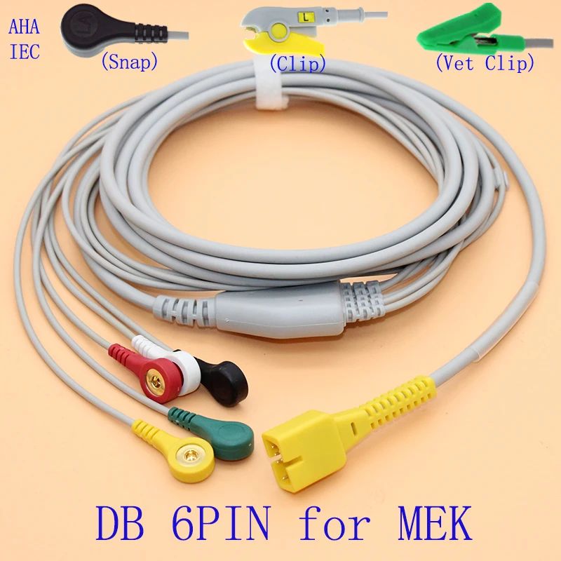 DB 6pins ECG EKG 5 leads cable and sanp/clip electrode leadwire for MEK MP500/600/1000 monitor,with Animal ECG cable,
DB 6pins ECG EKG 5 leads cable and sanp/clip electrode leadwire for MEK MP500/600/1000 monitor,with Animal ECG cable,