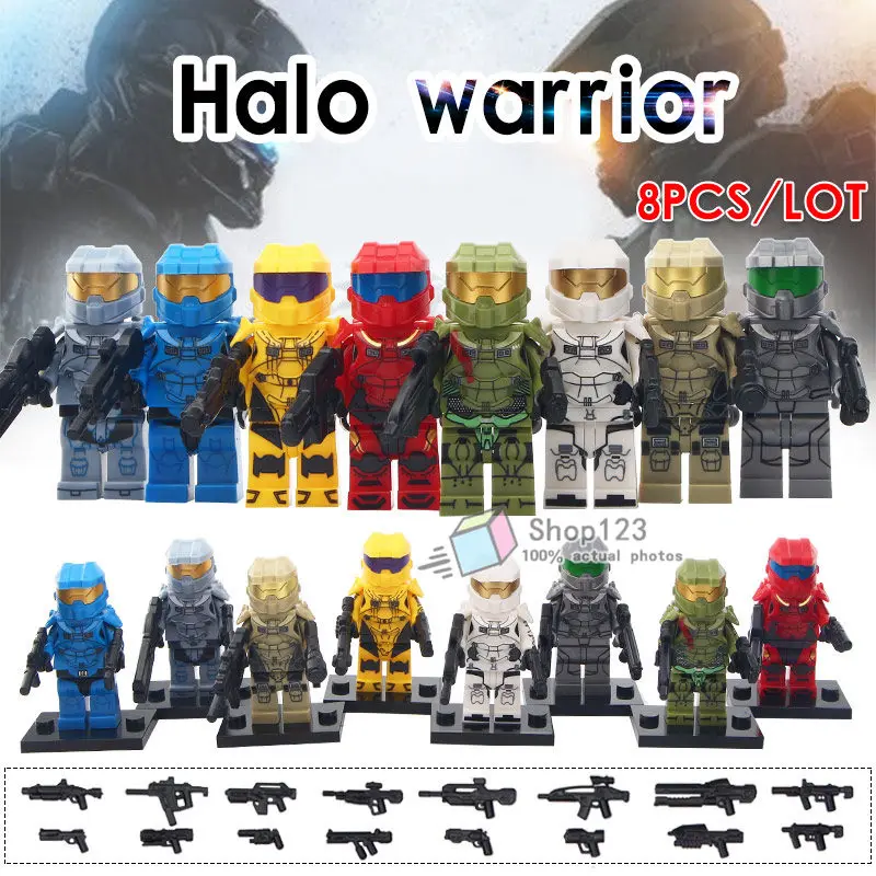 

Single Sale Battle Royale Sand Halo Spartan Solider With Weapon War Game Action Figures Building Blocks Children Toys