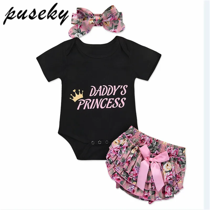 Infant Baby Girls Princess Daddy Bodysuits Children Clothing Summer Short Sleeve Tops Shorts Outfits Headband 3Pcs 0-24M
Infant Baby Girls Princess Daddy Bodysuits Children Clothing Summer Short Sleeve Tops Shorts Outfits Headband 3Pcs 0-24M