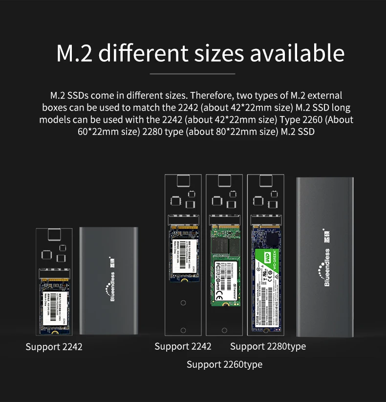 New product Aluminum m.2 ssd case portable hard disk msata to usb type c msata case 224222602280 hard drive msata enclosure (2)