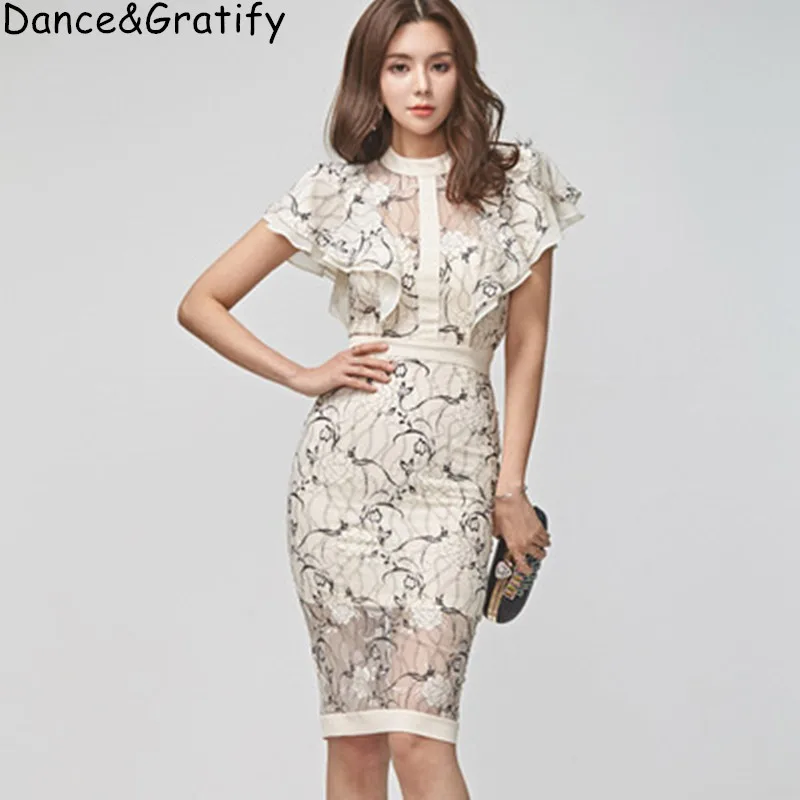Elegant Ladies Butterfly Sleeve Print Lace Bodycon Office Work Dress Fashion Women Ruffles Party Midi Pencil Dress
Elegant Ladies Butterfly Sleeve Print Lace Bodycon Office Work Dress Fashion Women Ruffles Party Midi Pencil Dress