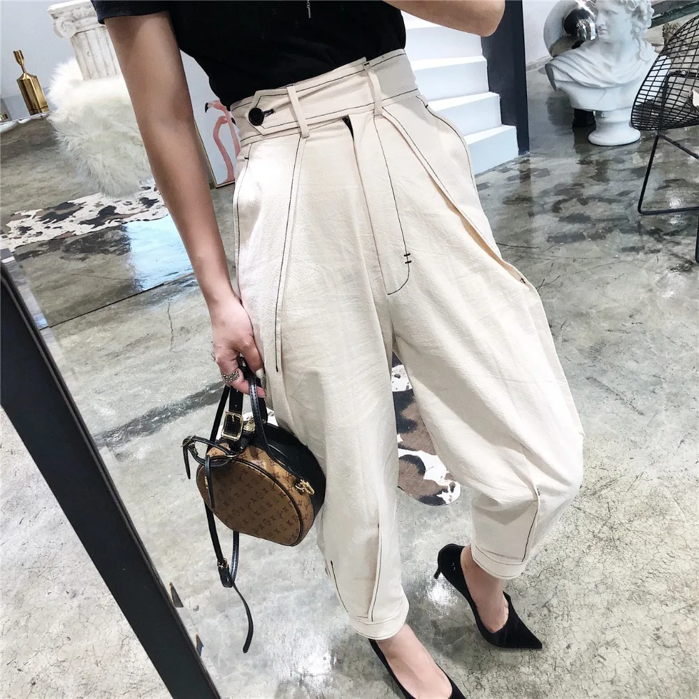 Women Trousers Cotton Linen Harem Pants Retro High Waist Slim Thin Casual Loose Pants Ladies All Match Trousers 2018 Summer New
Women Trousers Cotton Linen Harem Pants Retro High Waist Slim Thin Casual Loose Pants Ladies All Match Trousers 2018 Summer New