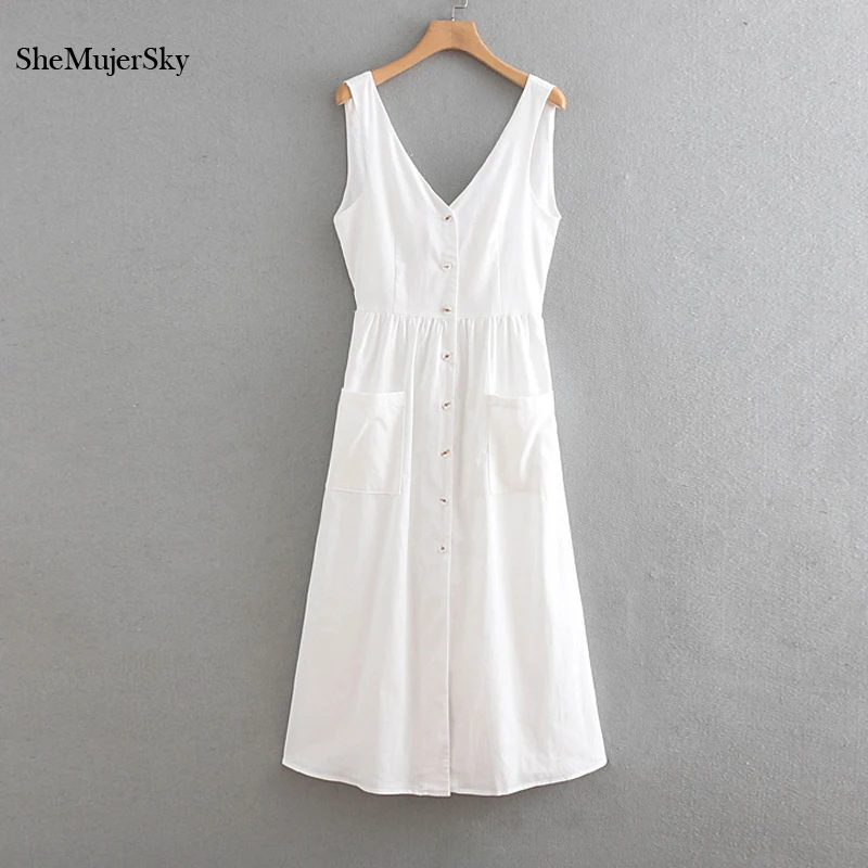 SheMujerSky White Summer Midi Dress Women Sleeveless Tank Dress Solid Elegant Dresses 2019 vestido blanco
SheMujerSky White Summer Midi Dress Women Sleeveless Tank Dress Solid Elegant Dresses 2019 vestido blanco