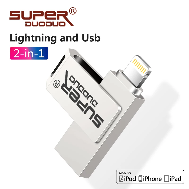 2 in 1 Pen Drive 64GB 32GB For iOS External Storage Devices 128GB Usb Flash Drive For iPhone 6/6s/6Plus/7/7Plus/8/X Lightning
2 in 1 Pen Drive 64GB 32GB For iOS External Storage Devices 128GB Usb Flash Drive For iPhone 6/6s/6Plus/7/7Plus/8/X Lightning