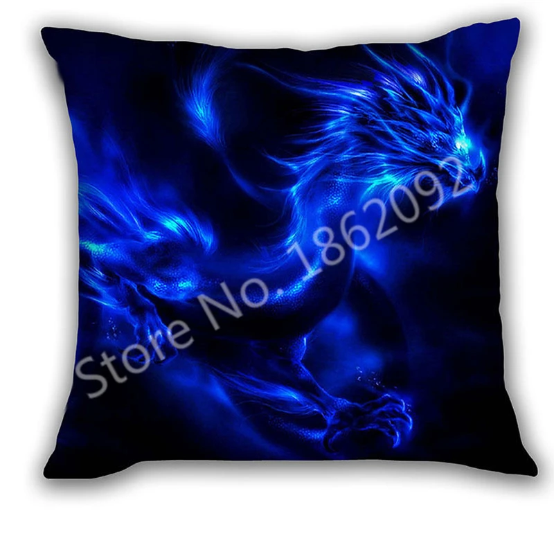 Фото Крутой чехол для подушки с синим драконом Декоративные Чехлы подушек блестящие
