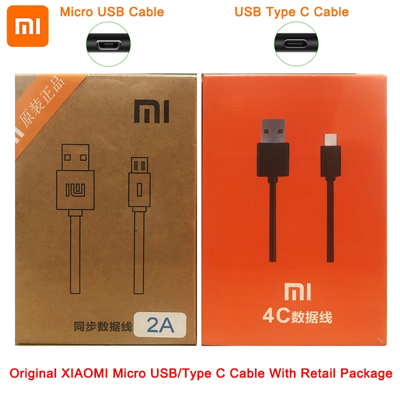 

Original XIAOMI MI 120CM Micro USB and Type C Date Cable with Retail Package for XIAOMi 9 8 SAMSUNG HTC SONY LG All Smartphone