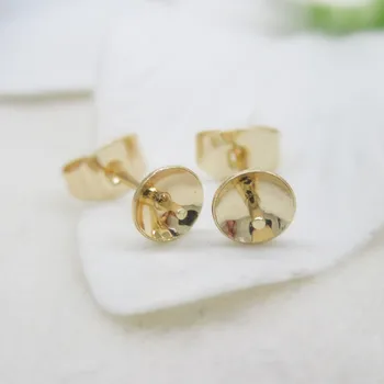 

10PCS Length 15MM disk 5MM 24K Champagne Gold Color Brass Half Hole Beads Stud Earrings Pins High Quality Diy Accessories