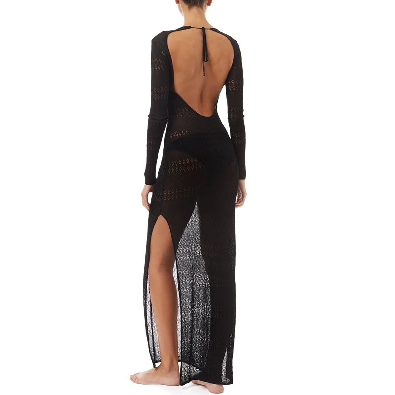Black/white see through high split long sleeves hollow-out crochet backless beach dress tunics cover up bikini wrap sarong pareo
Black/white see through high split long sleeves hollow-out crochet backless beach dress tunics cover up bikini wrap sarong pareo